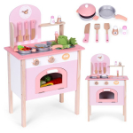 Medinė vaiki&scaron;ka virtuvėlė su priedais &ndash; ECOTOYS rožinė