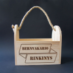 Medinė butelių dėžė su virve "Bernvakario rinkinys"