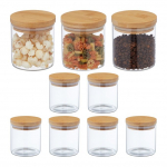 Rinkinys i&scaron; 9 skaidrių indelių biriems produktams 10,5x10cm, 0.5L, &scaron;viesiai rudos spalvos
