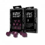 Žaidimų Kauliukų Rinkinys - Q WORKSHOP 7 Kauliukai Blizgiai Juodi su Purpuriniais I&scaron;graviruotais Ra&scaron;menimis