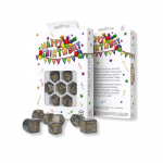 Žaidimų Kauliukų Rinkinys - Confetti Q-WORKSHOP Su Gimtadieniu 7 Kauliukai Plastikiniai Pilki Auksiniai