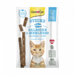 GimCat Sticks begrūdės lazdelės, su la&scaron;i&scaron;a ir upėtakiu (4 vnt)