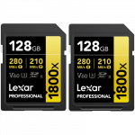 Lexar Atminties kortelė SDXC Pro 1800x U3 UHS-II R280/W210 (V60), 128GB, 2 vnt.