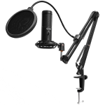 LORGAR Voicer 931, Gaming Microphone, Black, USB condenser microphone with boom arm stand, pop filter, tripod stand. including 1
