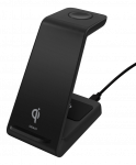 3-in-1 belaidis įkroviklis DELTACO 15 W, USB-C, Qi sertifikuotas, LED indikatorius, juodas / QI-1037
