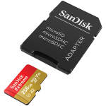 SANDISK Extreme microSDXC 256GB + SD Adapter + 1 year RescuePRO Deluxe up to 190MB/s & 130MB/s Read/Write speeds A2 C10 V30 UHS-