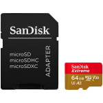 SANDISK Extreme microSDXC 64GB + SD Adapter + 1 year RescuePRO Deluxe up to 170MB/s & 80MB/s Read/Write speeds A2 C10 V30 UHS-I