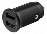 DELTACO 12/24 V USB įkroviklis su dvigubomis USB-A jungtimis, 2,4 A, 12 W, juodas USB-CAR124