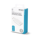 USB-C įkroviklis DELTACO, 67 W, 2x USB-C PD, plonas, baltas / USBC-AC201 / 1903667