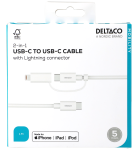 USB-C - USB-C + Lightning adapteris DELTACO, 2 in 1, 1 m, baltas / IPLH-442-1 / 1903217