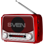 Speaker SVEN SRP-150, red (3W, Bluetooth, FM/AM/SW, USB, microSD, flashlight, battery)