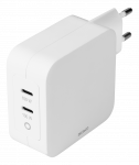 Sieninis įkroviklis DELTACO USB-C, GaN technologija, 2x USB-C PD, i&scaron; viso 100 W / USBC-GAN03
