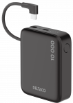 I&scaron;orinė baterija DELTACO, 10 000 mAh, integruotas tekstilinis laidas, PD 20 W, juoda / PB-CC101 / 1903846