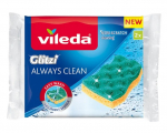 Vileda Glitzi Always Clean viskozinė indų plovimo kempinė, su poliuretaniniu &scaron;veičiamuoju sluoksniu, 2vnt