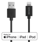 Lightning kabelis DELTACO USB-A -Lightning, 1m, Apple C189 chipset, MFi, FSC ženklinta pakuotė, juodas / IPLH-411
