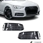 Prie&scaron;rūkinių Grotelės / Dangteliai, komplektas skirtas Audi A4 B9 (15-19) S-Line, be distroniko, blizgios + chromuotos