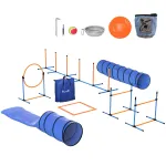 Agility rinkinys &scaron;unims, 11 dalių, su 2 tuneliais, &scaron;uolių lanku, barjerais ir slalomo stulpais, oranžinis