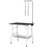 Kirpimo stalas &scaron;unims su reguliuojamu laikikliu ir lentyna, 90x60x76 cm, iki 40 kg, juodas