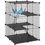 Narvas katėms 70x70x105 cm, modulinis, su platformomis, kopėtėlėmis ir hamaku, kačiukams iki 4 kg, juodas