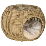 Pintas namelis katėms su 2 auk&scaron;tais ir pagalvėle, &Oslash;40x30 cm, katėms iki 3,5 kg, &scaron;viesiai rudas