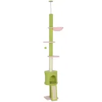 Draskyklė iki lubų 220&ndash;240 cm su nameliu, hamaku ir gėlių formos platformomis, 1&ndash;2 katėms iki 5 kg, žalia