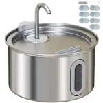 Gertuvė-fontanėlis katėms 2,5 l, nerūdijančio plieno, su tylia pompa, filtru ir LED, 19,4x19,4x18,7 cm, sidabrinė