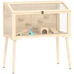 Narvas žiurkėnams 110x52x101 cm, medinis, su nameliu, sūpuoklėmis, platformomis ir girdykle, natūralios medienos spalvos