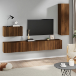 vidaXL TV spintelių komplektas, 4 dalių, rudas ąžuolo, mediena