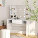 vidaXL Kosmetinis staliukas su LED, blizgus baltas, 100x40x135cm, MDF