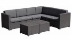 Kampinė rotango sodo sofa 247x190 cm ir 2 staliukai 56x56 cm, pilki