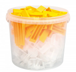 Plytelių i&scaron;lyginimo rinkinys, plytelių storis: 2-12mm Hardy | 3mm intarpai: 300 vnt. + plei&scaron;tai: 100 vnt., kibirėlyje