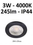 LED &scaron;viestuvas į pakalimą 3W - 4000K - IP44 juodas