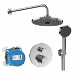 Ideal Standard Ceratherm 100 potinkinė termostatinė sistema: apvali 260 mm dviejų srovių lietaus galva, rankinis du&scaron;as 1