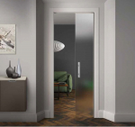 Paslėptoms stumdomoms durims su apvadais skirtas komplektas SCRIGNOTECH GLASS gipso sienai 2100x900x100 (gipso profilis 75mm pločio) be stiklo.