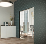 Paslėptų stiklo stumdomų durų be apvadų sistemos komplektas Essential GOLD DOUBLE GLASS gipso sienai 2100x1400x100 (gipso profilis 75mm pločio), be stiklo