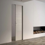 Paslėptų stumdomų durų be  apvadų sistemos komplektas OPEN BOX FIT gipso sienai 2100x800x100  (gipso profilis 75mm pločio)