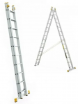 Kopėčios aliuminės, universalios, dvipusės, i&scaron;traukiamos 2 dalių FORTE | 2xx10 pakopų 298-496cm.