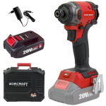 ⬡ Li-Ion beanglinis akumuliatorinis smūginis suktuvas 1/4'' HEX WORCRAFT 20V (BMC) 2.0Ah (CISS20LiBM260, WORCRAFT)