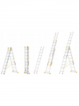 Kopėčios aliuminės, universalios, dvipusės, i&scaron;traukiamos 3 dalių FORTE | 3x8 pakopų 242-525cm