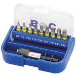 Atsuktuvų antgalių TORX rinkinys 1/4" + laikiklis, plastikinėje dėžutėje BOHRCRAFT (10 vnt)