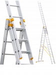 Kopėčios aliuminės, universalios, dvipusės, i&scaron;traukiamos 3 dalių FORTE | 3x14 pakopų 412-1034cm