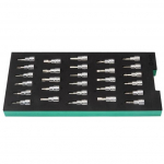 ⬡ Dėklas. 3/8'' galvučių su antgaliais rinkinys 28 vnt. (pl./PH/PZ/HEX/torx) (ST09006G, SATA)