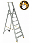 Kopėčios aliuminės, vienpusės FORTE | 8 pakopų 169-256cm su porankiais ir ratukais