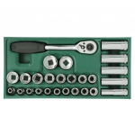 ⬡ Padėklas. Galvučių rinkinys 1/2" 26 vnt. (S09915, SATA)