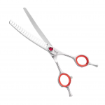 Yento Prime Chunker 6,5" &ndash; lenktos &bdquo;chunker&ldquo; tipo groomingo žirklės i&scaron; japoni&scaron;ko nerūdijančio plieno, su 18 dantukų