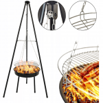 Ne&scaron;iojamas juodas sodo židinys ir anglių grilis 2in1. 158x75x50cm.