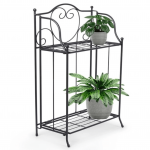 Juodo metalo, dviejų auk&scaron;tų gėlių stovas. 34x18x65cm