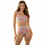 SUBBLIME SETS &ndash; subblime - 954116 korsetas + kelnės su diržu gėlių ra&scaron;tu mėlyna l/xl