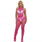 SUBBLIME BODYSTOCKINGS &ndash; subblime - 952389 tinklinis ir nėriniuotas kročas bodystokingas su auk&scaron;tu kra&scaron;tu rožinis vienas dydis