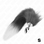 KINK PLEASURE PLUGS &ndash; kink - anal plug size s 7 x 3 cm su dirbtiniu uodegu 40 cm pilka ir balta